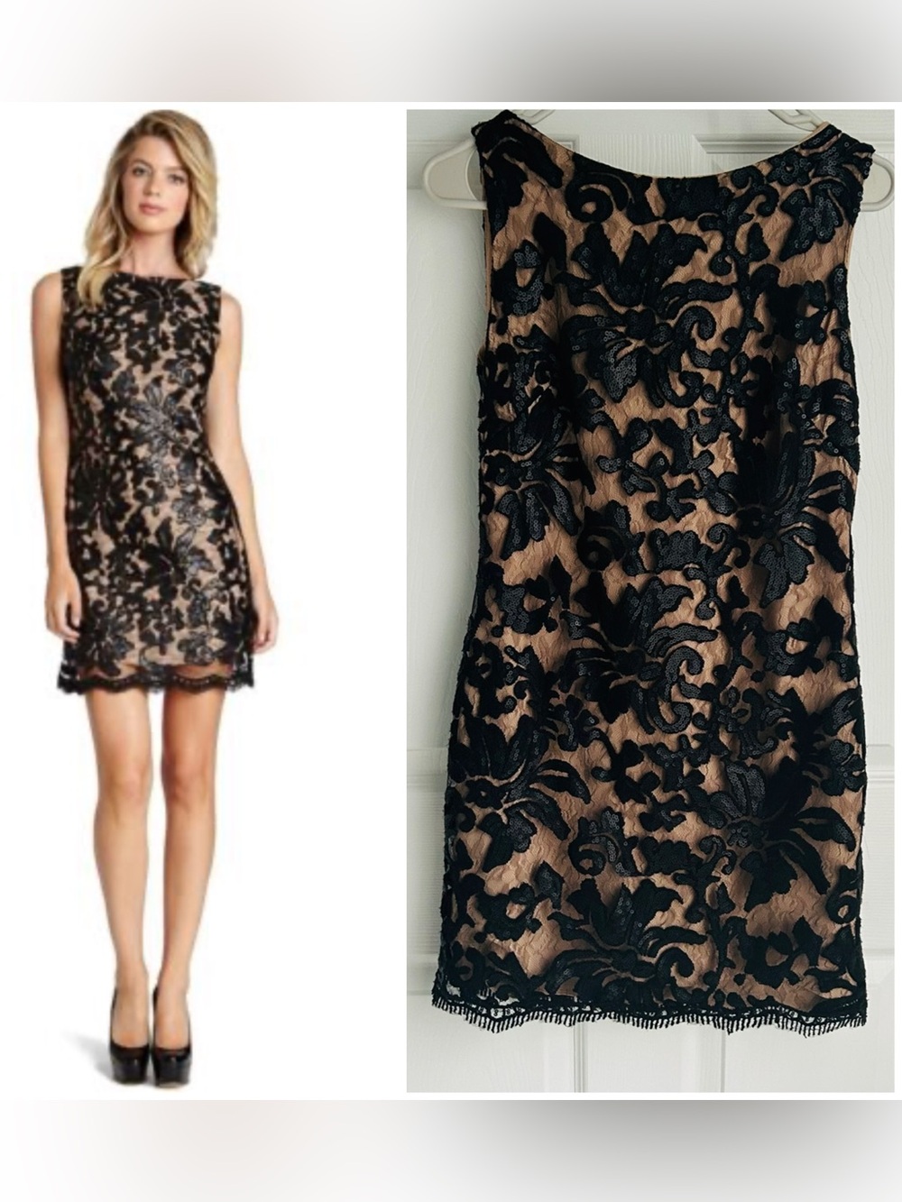 Dress the population sequin lace appliqué mini dress